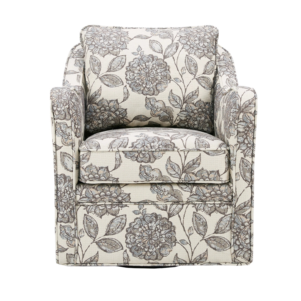 FLORAL UPHOLSTERED SWIVEL LOUNGE CHAIR