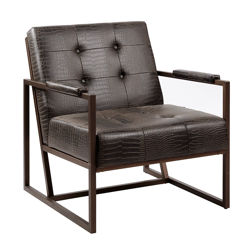 PYTHON SNAKESKIN LEATHER ACCENT CHAIR, BROWN