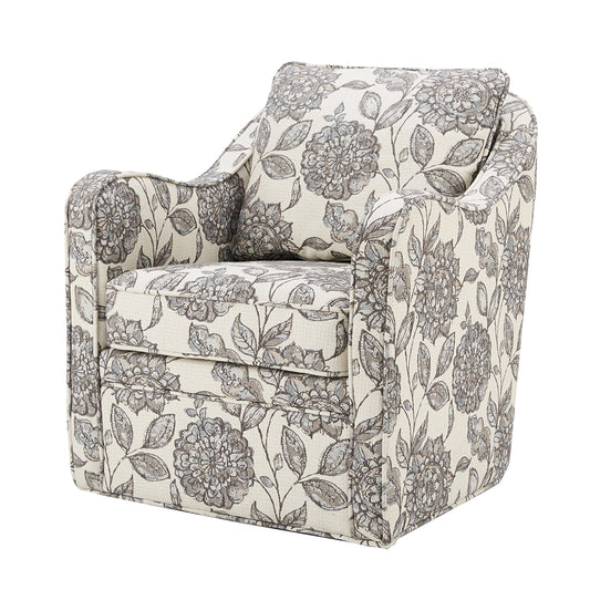 FLORAL UPHOLSTERED SWIVEL LOUNGE CHAIR