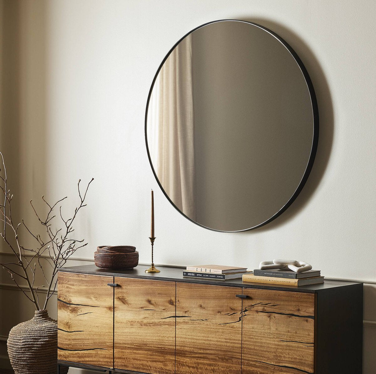 BELLVUE ROUND MIRROR - RUSTIC BLACK