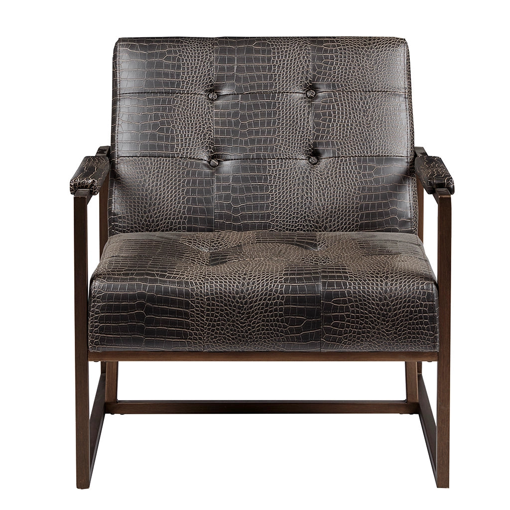 PYTHON SNAKESKIN LEATHER ACCENT CHAIR, BROWN