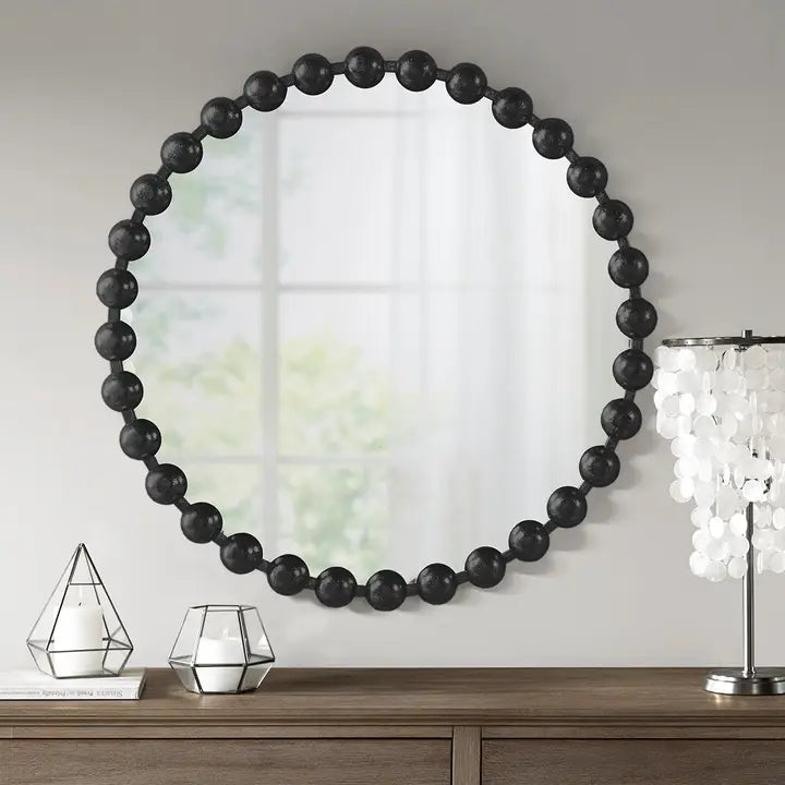 ROUND IRON WALL MIRROR, BLACK