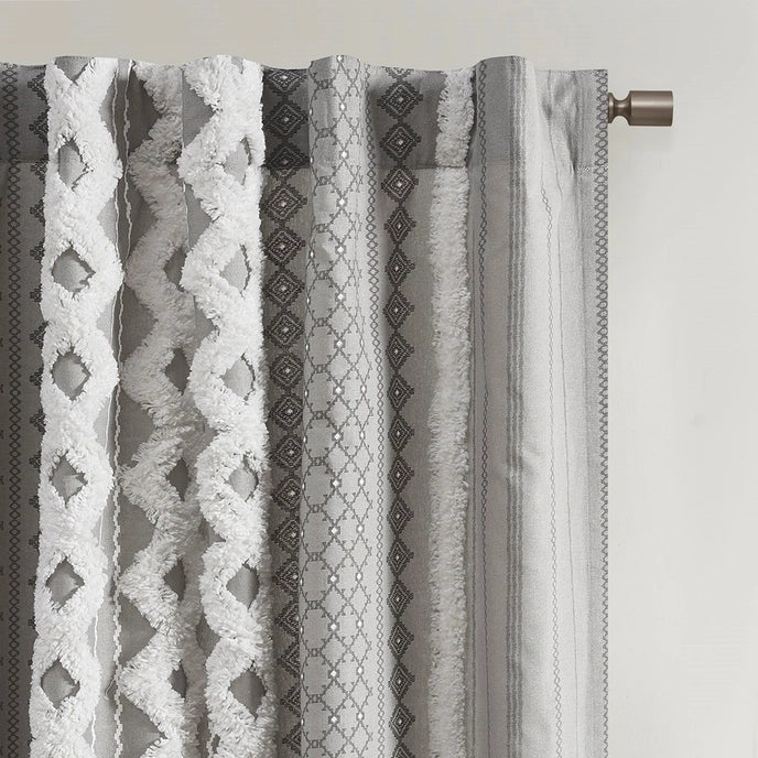 GEO CHENNILLE WINDOW CURTAIN - GREY