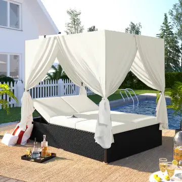 OUTDOOR WICKER DAYBED, BEIGE