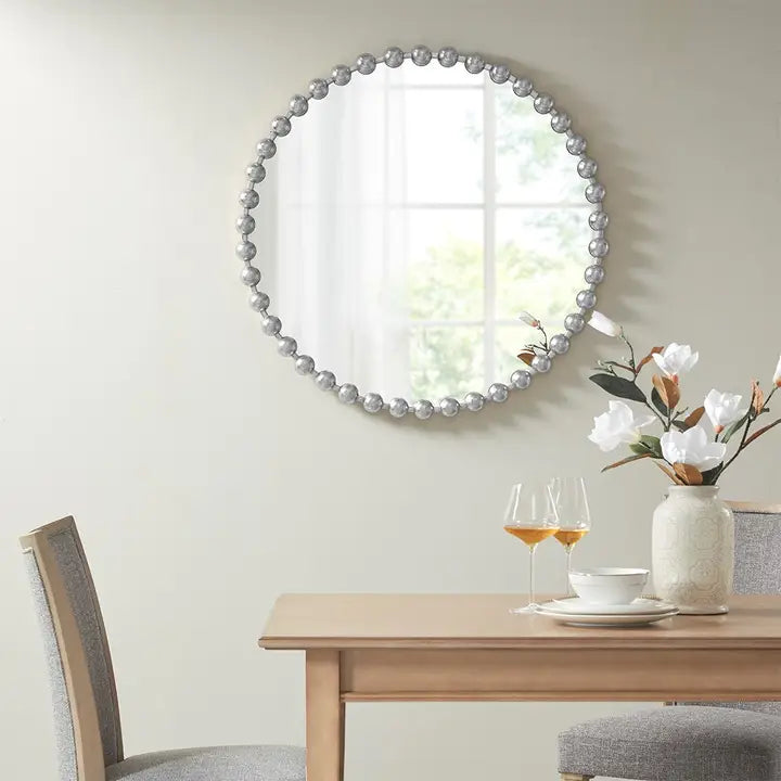 ROUND IRON WALL MIRROR, SILVER