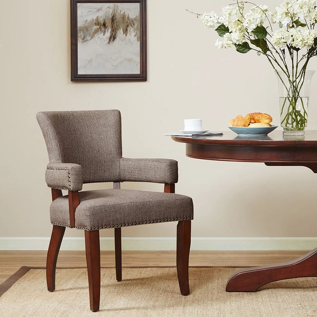 ARMED DINING CHAIR, PEWTER