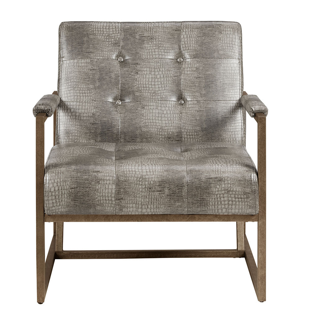 PYTHON SNAKESKIN LEATHER ACCENT CHAIR, GREY