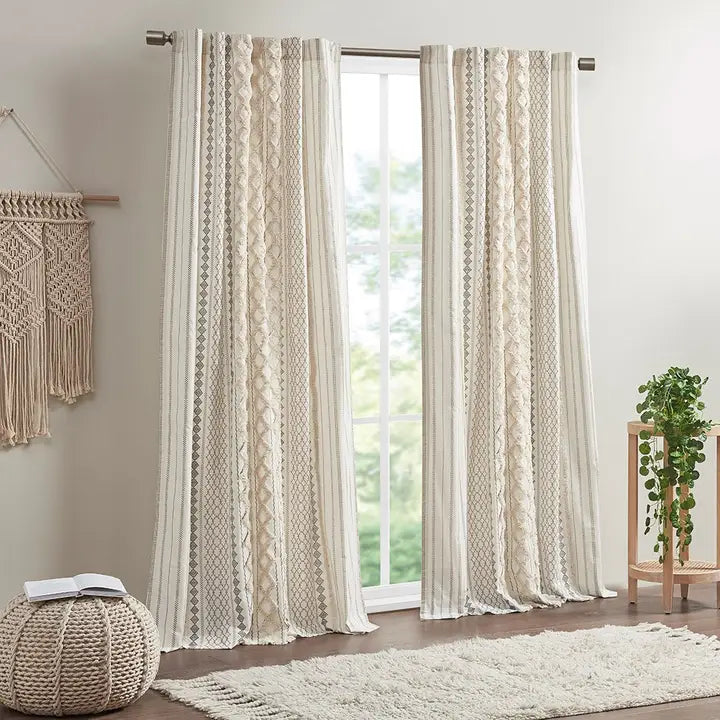 GEO CHENNILLE WINDOW CURTAIN - IVORY