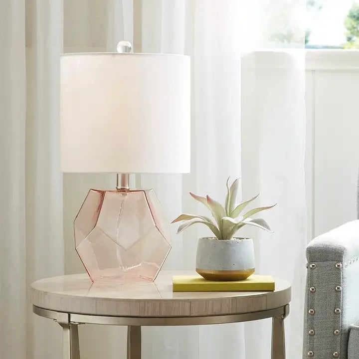 PINK GLASS BASE TABLE LAMP