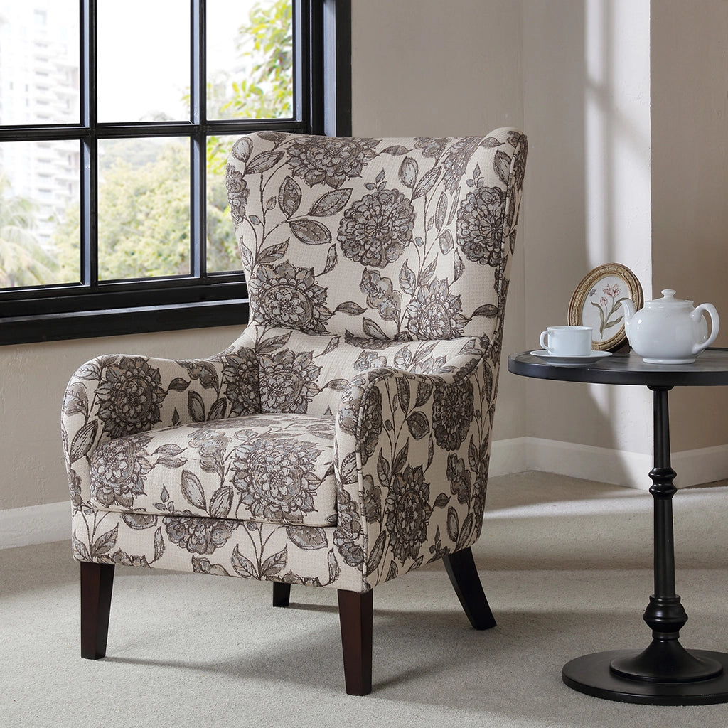 FLORAL UPHOLSTERED WINGBACK CHAIR