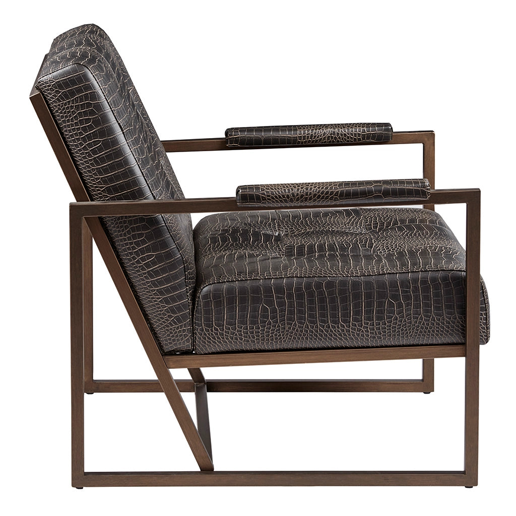 PYTHON SNAKESKIN LEATHER ACCENT CHAIR, BROWN