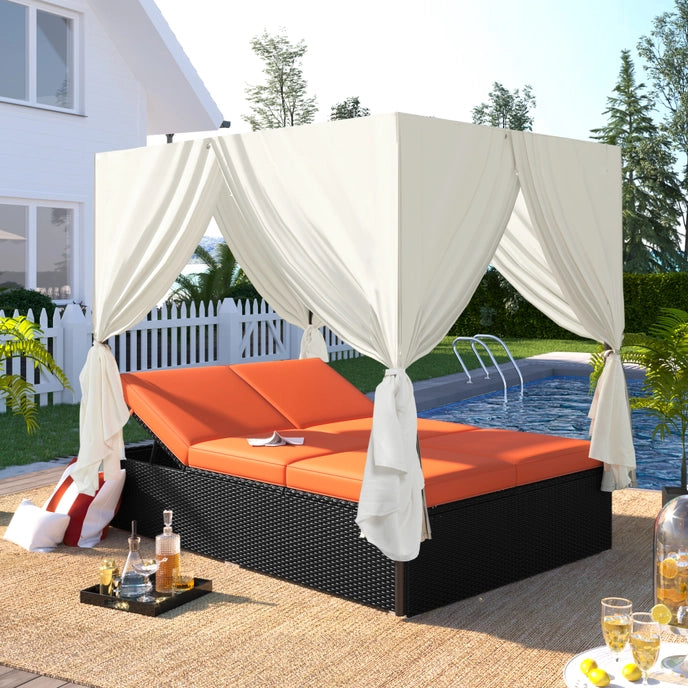 OUTDOOR WICKER DAYBED, ORANGE