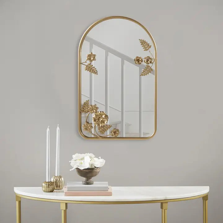 FLORAL IRON ARCHED WALL MIRROR