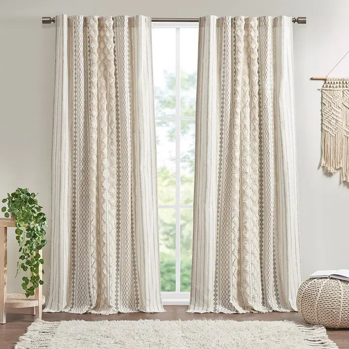 GEO CHENNILLE WINDOW CURTAIN - IVORY