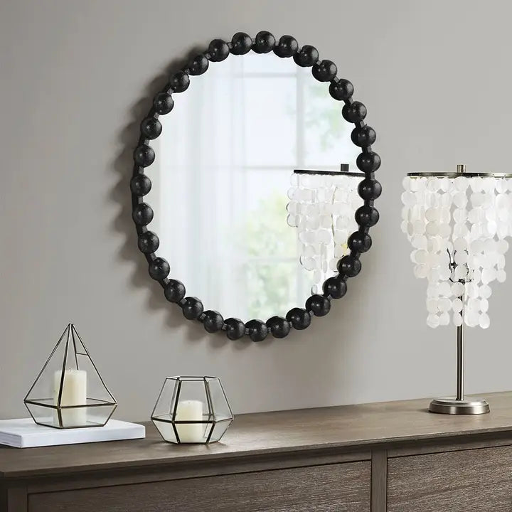 ROUND IRON WALL MIRROR, BLACK