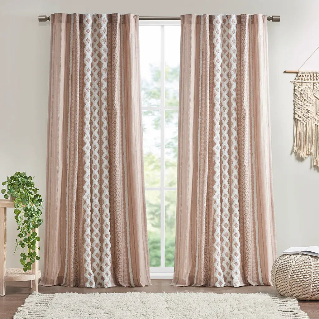 GEO CHENNILLE WINDOW CURTAIN - BLUSH