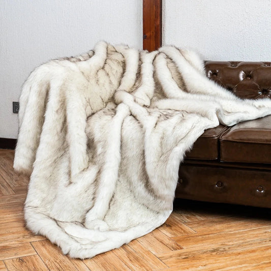 FAUX FOX FUR THROW BLANKET, SNOW