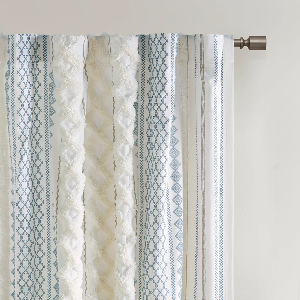 GEO CHENNILLE WINDOW CURTAIN - BLUE