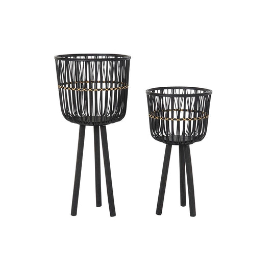 BLACK BAMBOO COLONIAL VASE, (SET OF 2)