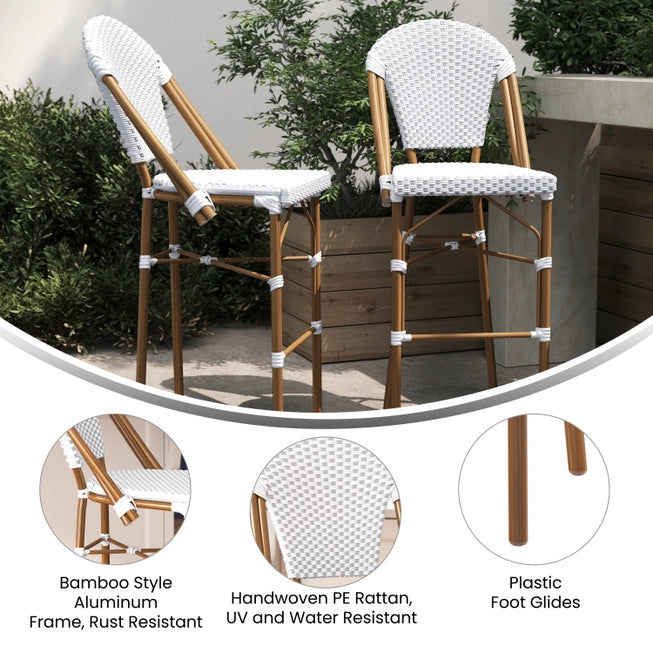 LOURDES 30" STACKABLE OUTDOOR BARSTOOL, WHITE / GRAY