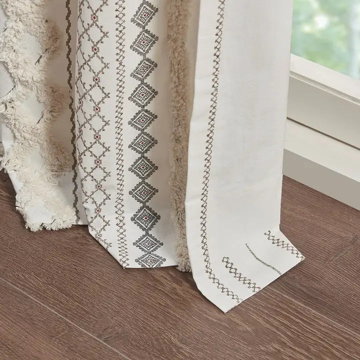 GEO CHENNILLE WINDOW CURTAIN - IVORY