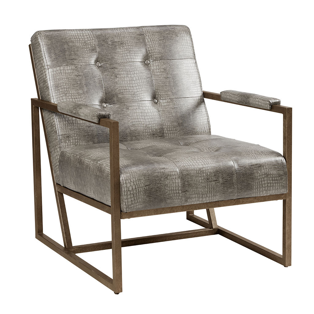 PYTHON SNAKESKIN LEATHER ACCENT CHAIR, GREY