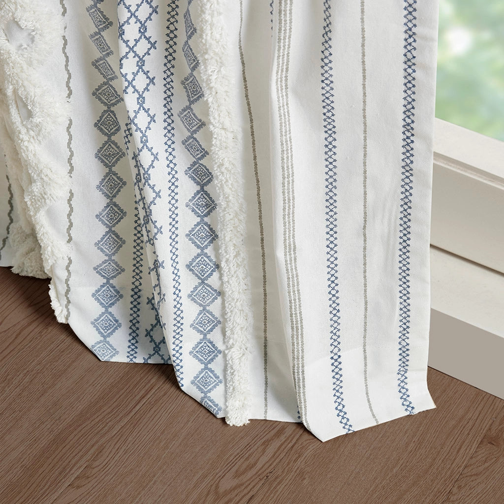 GEO CHENNILLE WINDOW CURTAIN - BLUE