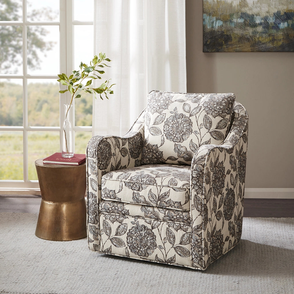 FLORAL UPHOLSTERED SWIVEL LOUNGE CHAIR