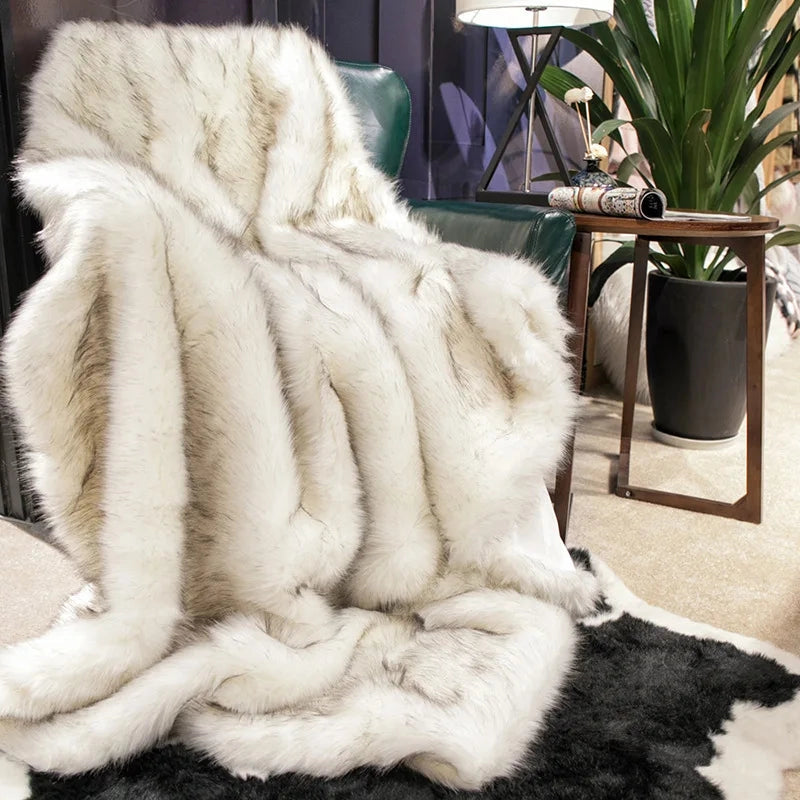 FAUX FOX FUR THROW BLANKET, SNOW