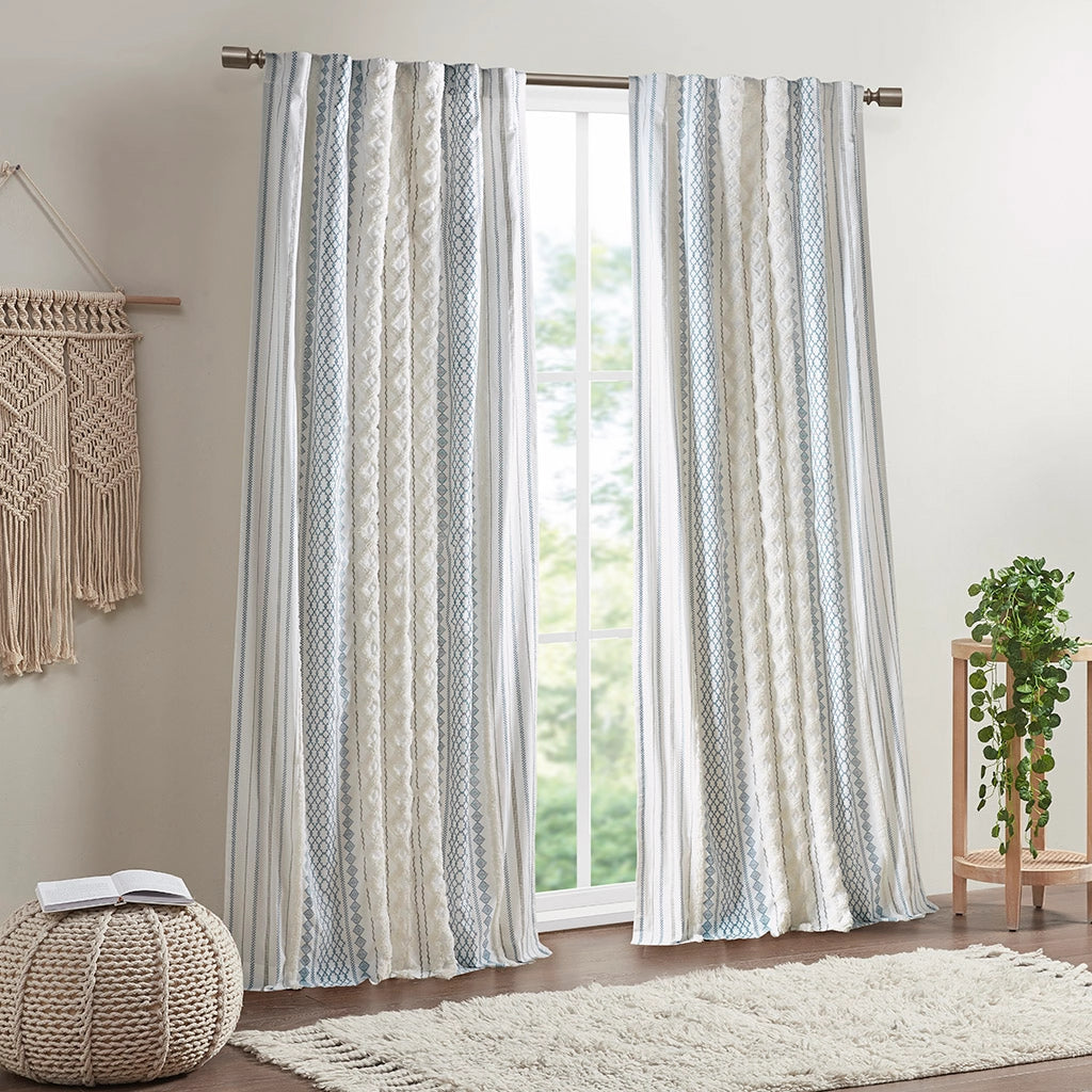 GEO CHENNILLE WINDOW CURTAIN - BLUE