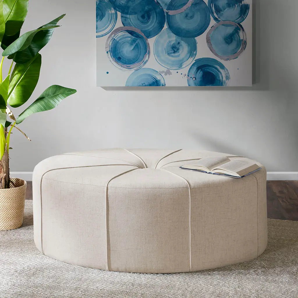 OVAL OVERSIZED OTTOMAN, BEIGE