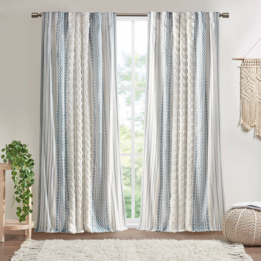 GEO CHENNILLE WINDOW CURTAIN - BLUE