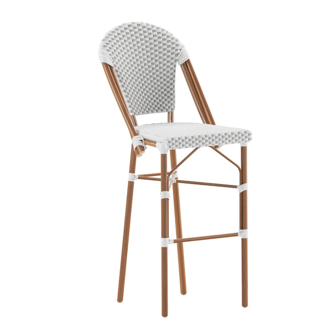 LOURDES 30" STACKABLE OUTDOOR BARSTOOL, WHITE / GRAY