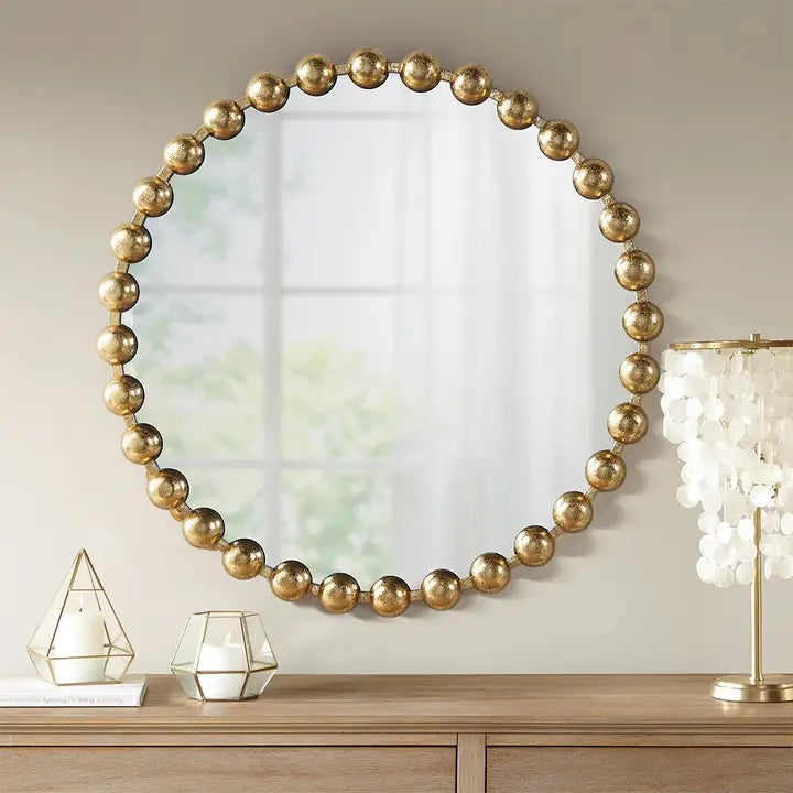 ROUND IRON WALL MIRROR, GOLD