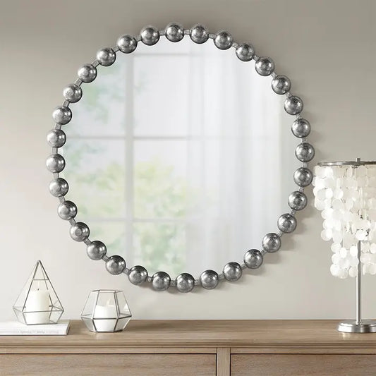 ROUND IRON WALL MIRROR, SILVER