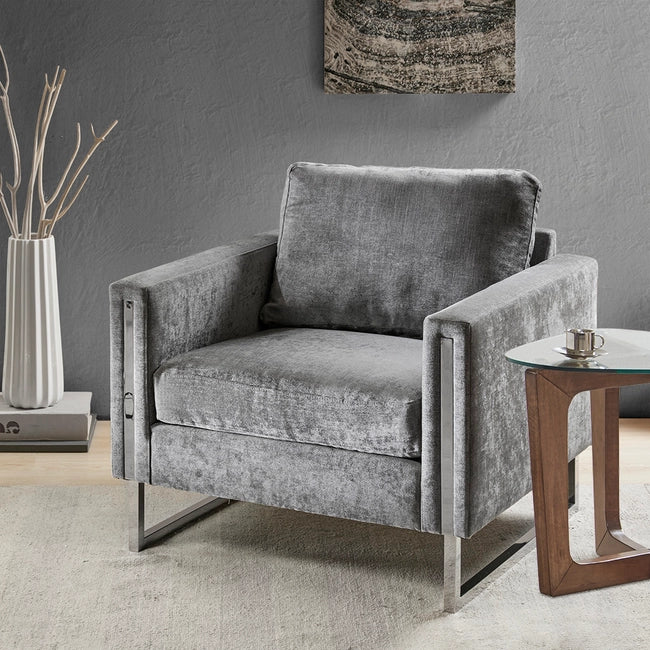 MOONLIT VELVET ACCENT CHAIR, GREY