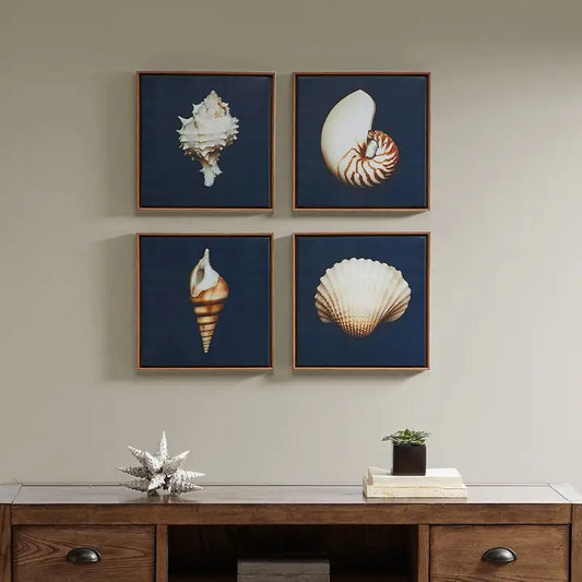 SEASHELLS 4-PIECE FRAMED CANVAS WALL ART