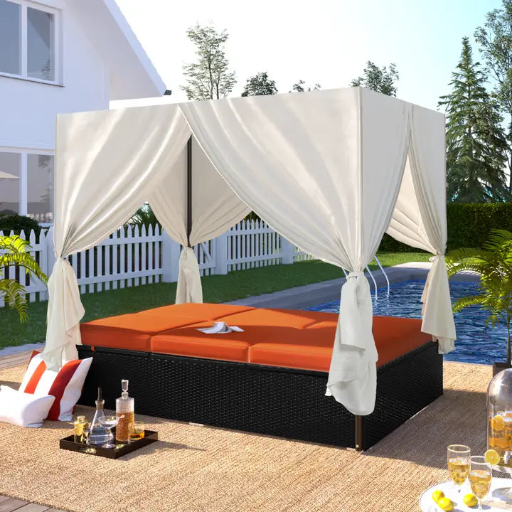 OUTDOOR WICKER DAYBED, ORANGE