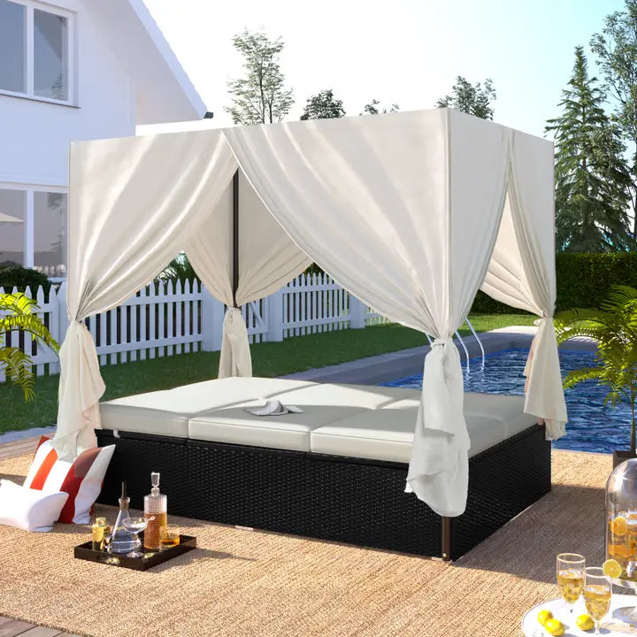 OUTDOOR WICKER DAYBED, BEIGE