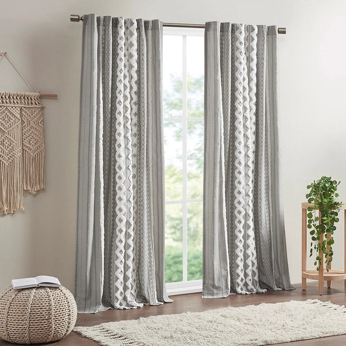 GEO CHENNILLE WINDOW CURTAIN - GREY