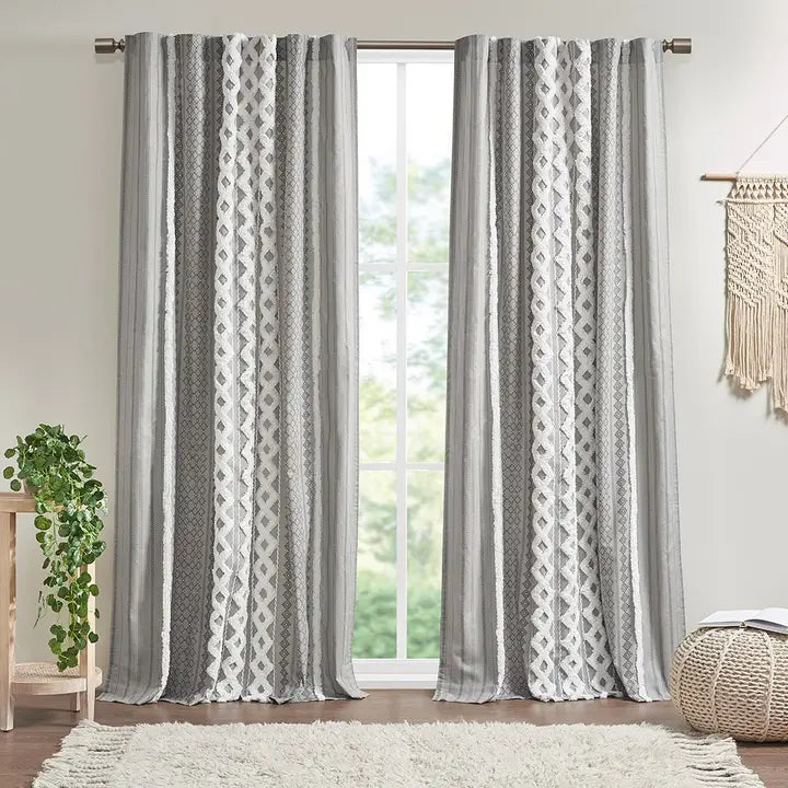 GEO CHENNILLE WINDOW CURTAIN - GREY