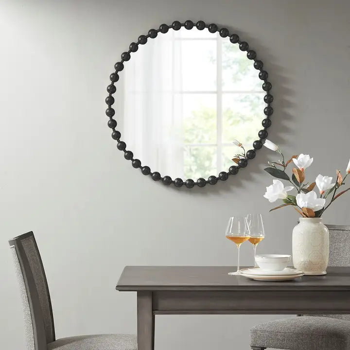 ROUND IRON WALL MIRROR, BLACK