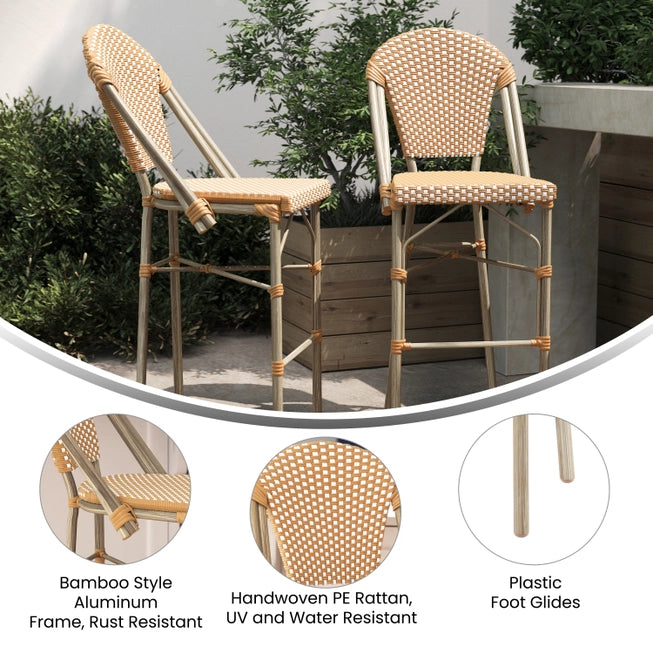 LOURDES 30" STACKABLE OUTDOOR BARSTOOL, NATURAL / WHITE